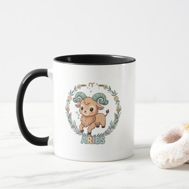 Mug Cute Kawaii Aries Zodiac Sign (Avec donut)