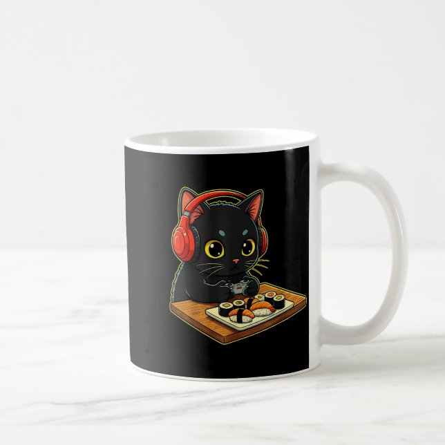 Mug Cute Kawaii Black Cat Funny Sushi Retro Japanese C (Droite)