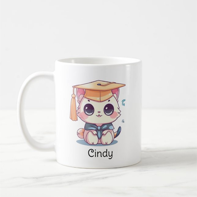 Mug Cute Kawaii Chat Graduation personnalisée (Gauche)