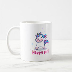 Mug Cute Kawaii Colorful Rainbow Unicorn Happy Girl