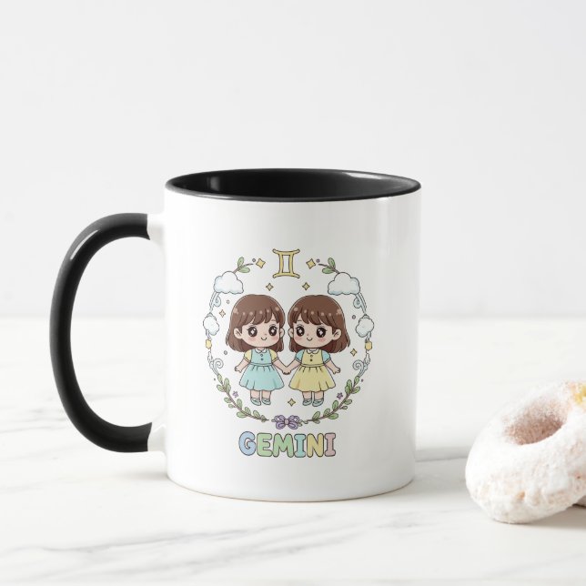 Mug Cute Kawaii Gemini Zodiac Sign (Avec donut)