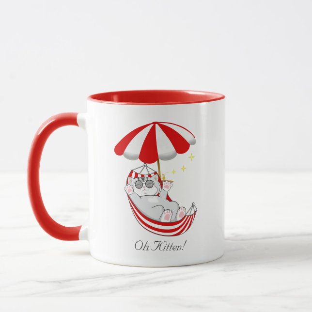 Mug Cute Kitten en Hamac rouge et blanc (Gauche)