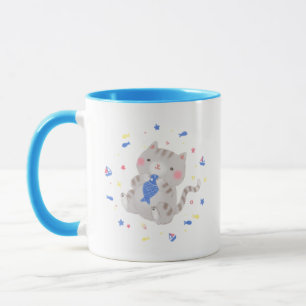 Mug Cute Kitty avec du poisson en été Illustration