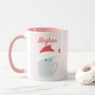 Mug Cute Kitty avec le chapeau de Noël Personnalisé En