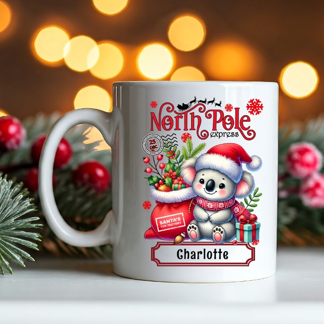 Mug Cute Koala Chirstmas Nom personnalisé (Créateur téléchargé)