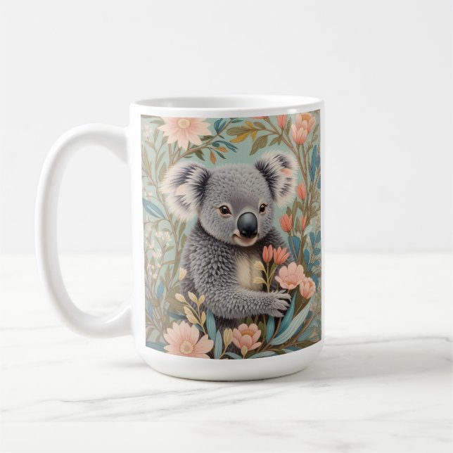 Mug Cute Koala Elegant Pastel Floral (Gauche)