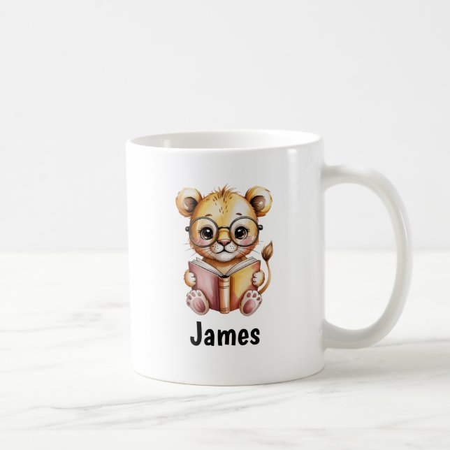 Mug Cute Lion Reading a Book Custom (Droite)