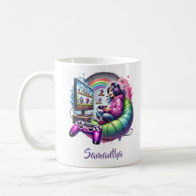 Mug Cute little girl playing video game (Gauche)