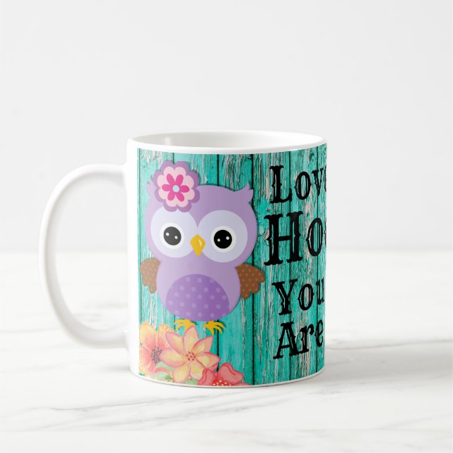Mug Cute Love Hoo You Are Pastel Purple Owl and Flower (Gauche)