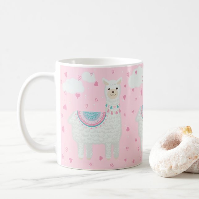 Mug Cute motif lama rose arrière - plan (Avec donut)