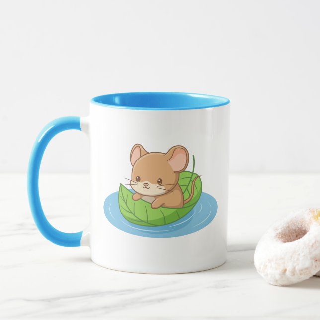 Mug Cute Mouse in a Leaf Boat (Avec donut)