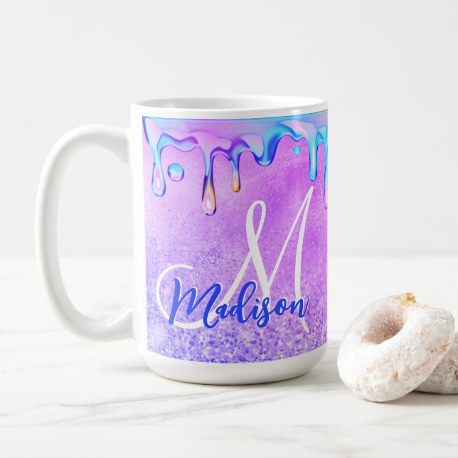Mug Cute ombre rose violet parties scintillant monogra (Avec donut)