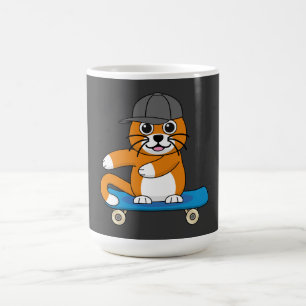 Mug Cute Orange Chat sur Skateboard Cartoon
