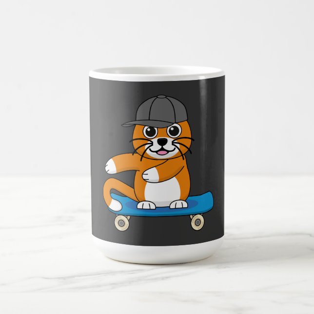 Mug Cute Orange Chat sur Skateboard Cartoon (Centre)