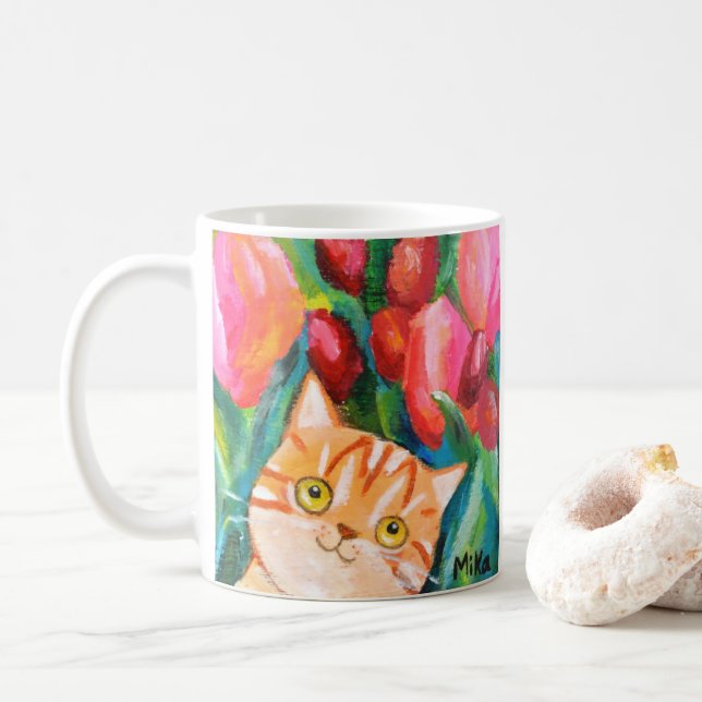 Mug Cute Orange Tabby Cat Joli Amoureux des chats Flor (Avec donut)