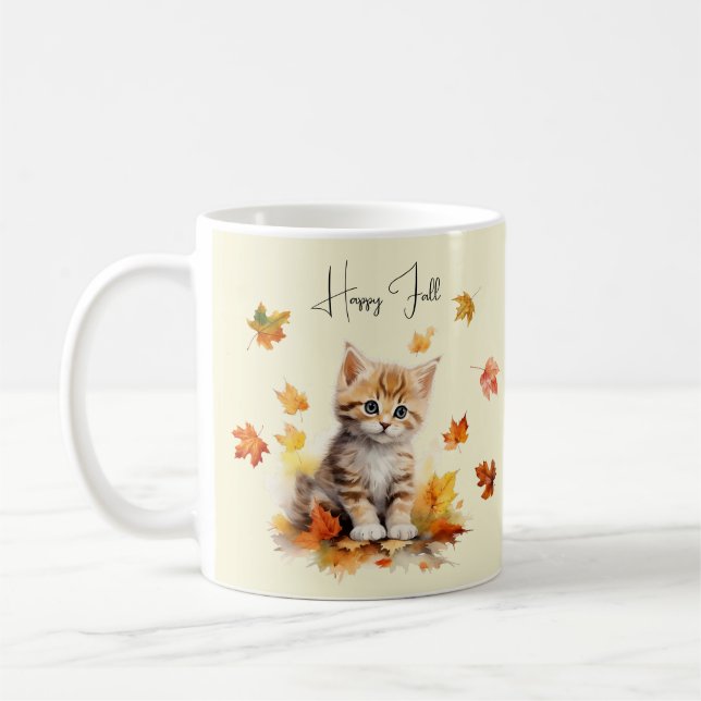 Mug Cute Orange Tabby Kitten dans les feuilles d'autom (Gauche)