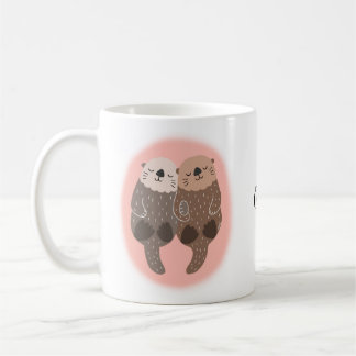 Mug Cute Otter Couple Love Customisé avec le nom