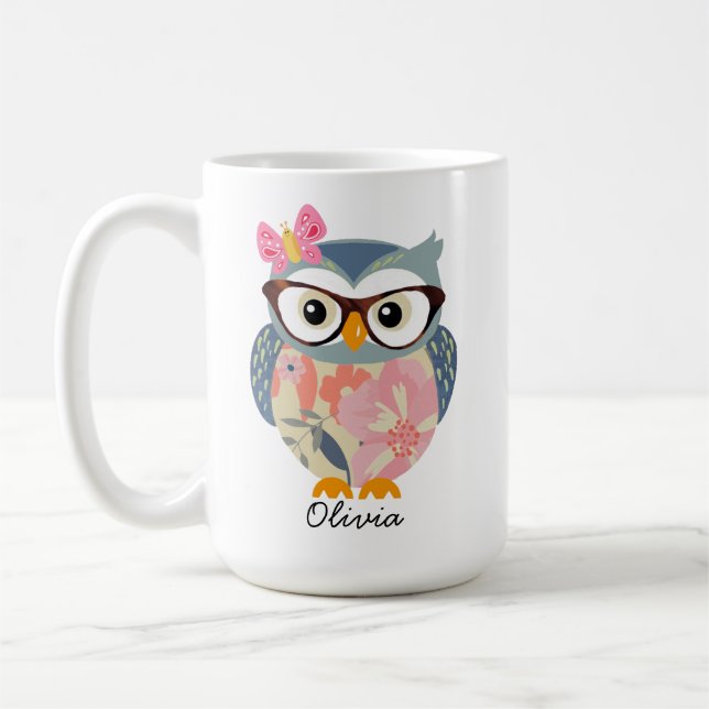 Mug Cute Owl Butterfly Floral (Gauche)