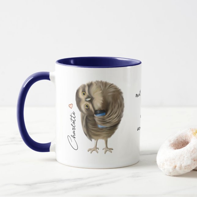 Mug Cute Owl Funny Love Script Nom personnalisé (Avec donut)