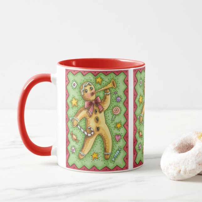 Mug Cute pain d'épices Homme soufflant la corne, bonbo (Avec donut)
