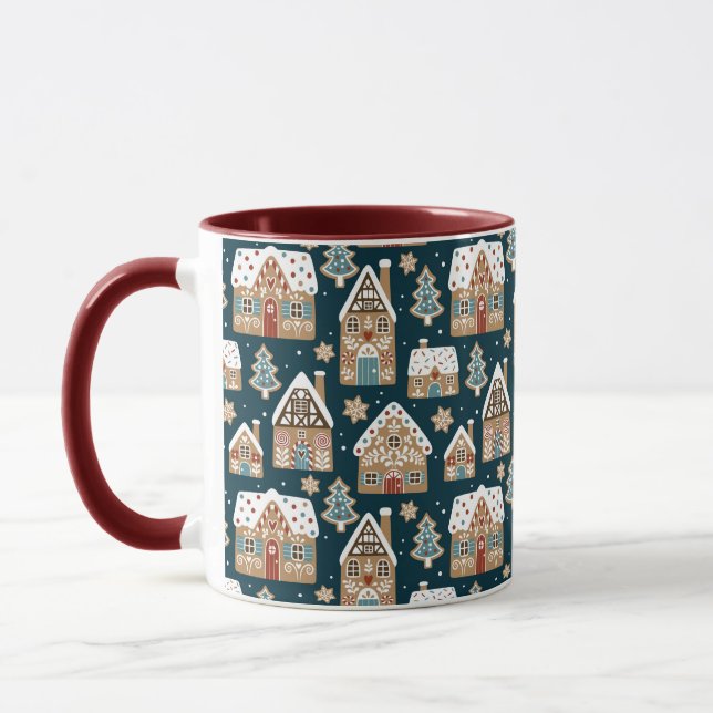 Mug Cute pain d'épices Maisons et biscuits Noël bleu (Gauche)