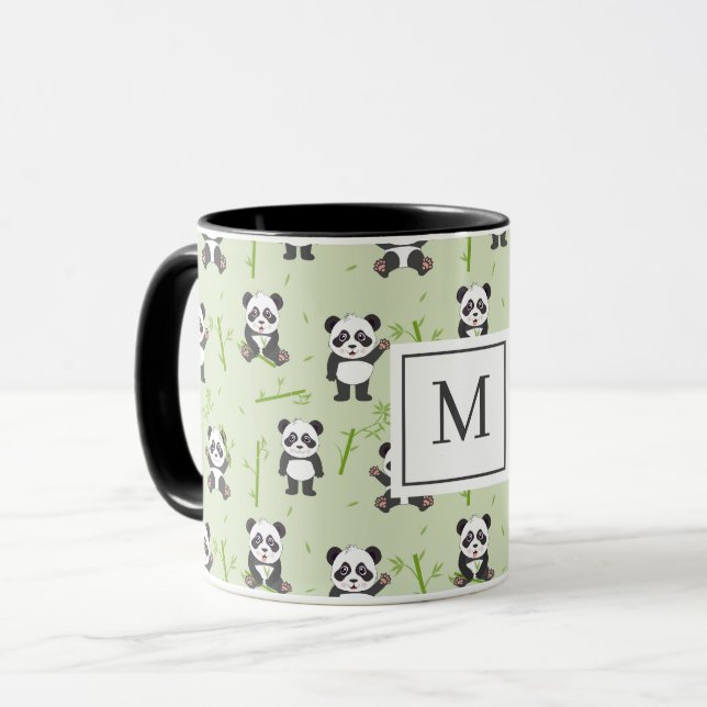 Mug Cute Panda Bear Bamboo Kawaii Animals Monogram (Devant gauche)