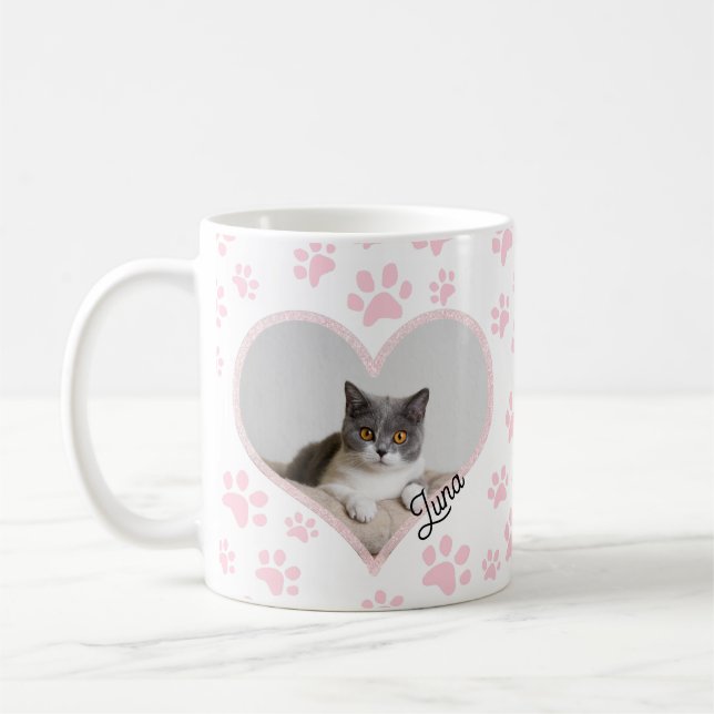 Mug Cute Pet Chat Photo Coeur parties scintillant et p (Gauche)