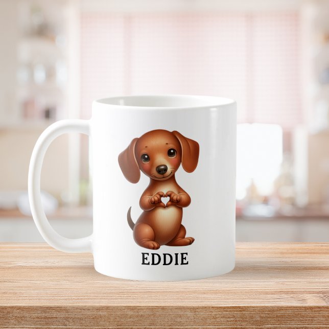 Mug Cute Pet Dachshund Créer un coeur avec des pattes (Cute Pet Dachshund Creating a Heart with Paws Coffee Mug)