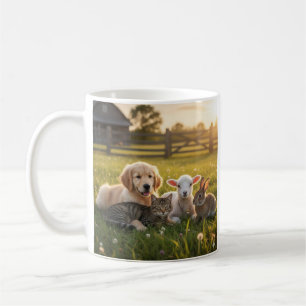 Mug Cute pets group, Golden Retriever and cat.