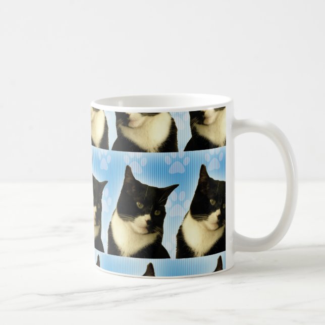 Mug Cute Photo Tuxedo Chat sur Motif bleu (Droite)
