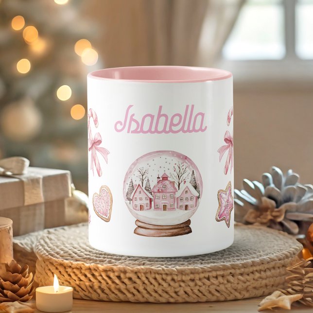 Mug Cute Pink Christmas gingerbread Cookies Name (Cute Pink Christmas gingerbread Cookies Name Mug)