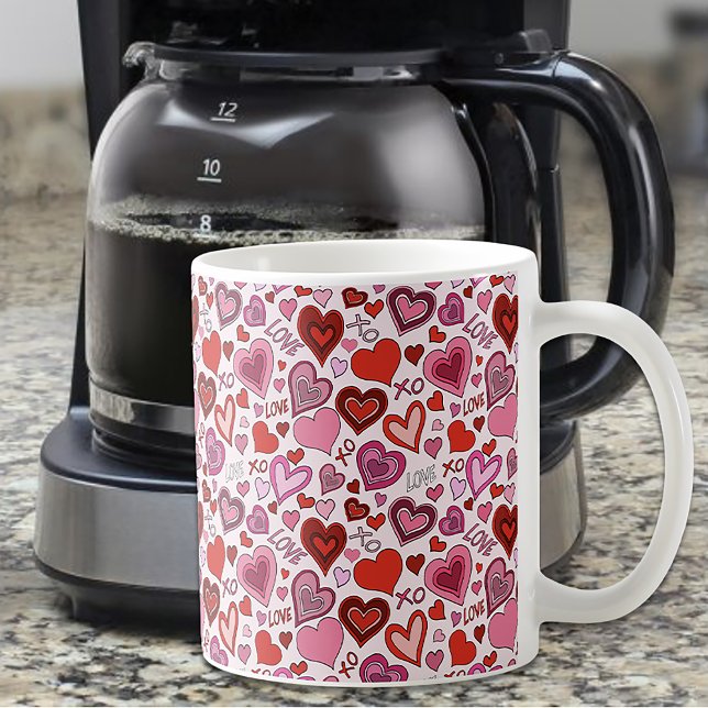 Mug Cute Pink Red Hearts Blush Love Pattern (Créateur téléchargé)