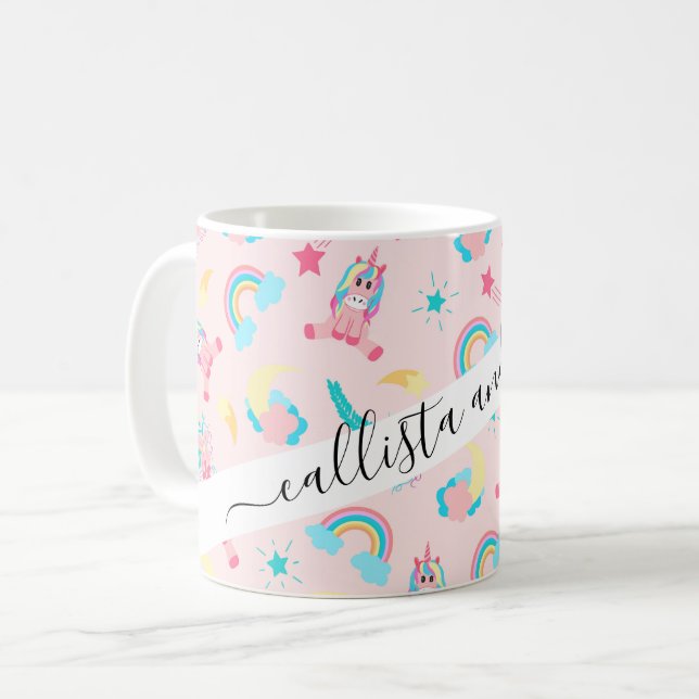 Mug Cute Pink Teal Unicorn Rainbow (Devant gauche)
