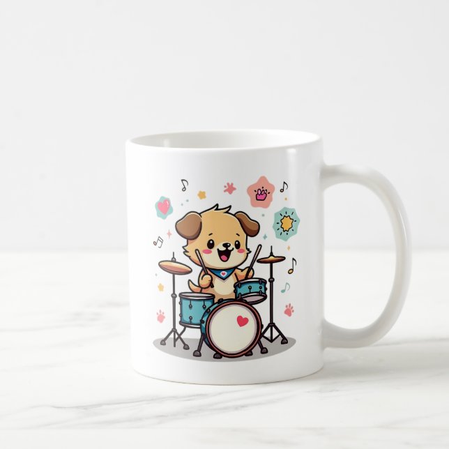 Mug Cute Puppy Drummer - Happy Dog Playing Drums (Droite)