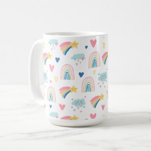 Mug Cute Rainbow Hearts & Clouds Motif