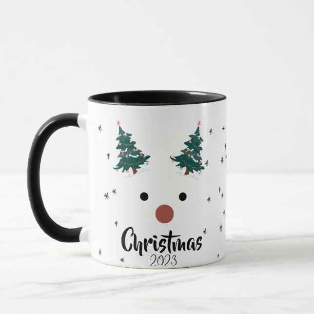 Mug Cute Reindeer Girl Santa Hat Nom personnalisé Noël (Gauche)