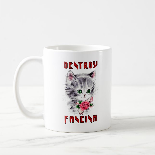 Mug Cute Retro Kitten - Détruire le fascisme (Gauche)