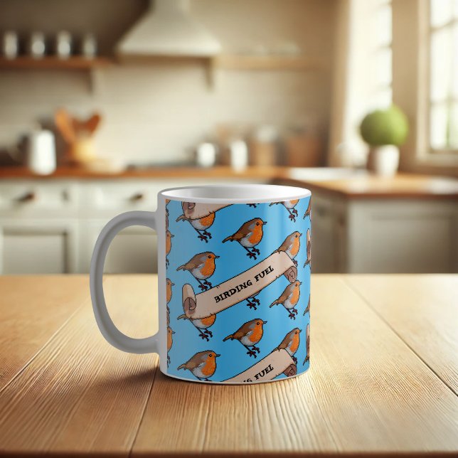 Mug Cute Robin Birding Fuel Retro Pixel Art Motif (Créateur téléchargé)
