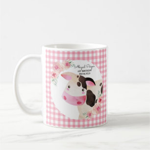 Mug Cute rose En vichy Vaches Florales Animal de ferme