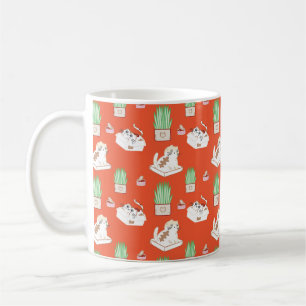 Mug Cute rouge Chat et Motif d'herbe   Cette vie de ch