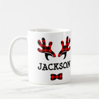 Cute Russe Buffalo Plaid Reindeer Antlers Nom