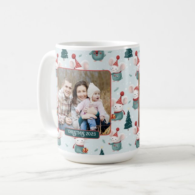 Mug Cute Santa Hat White Mice Photo de Noël (Devant gauche)