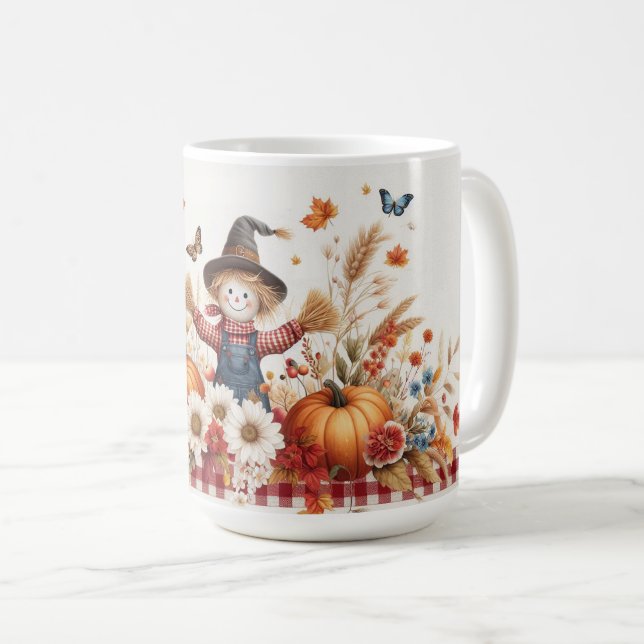 Mug Cute Scarecrow avec Citrouille et fleur sauvage (Devant droit)