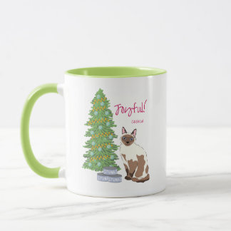Mug Cute Siamese Cat with Tuna Joyful Christmas