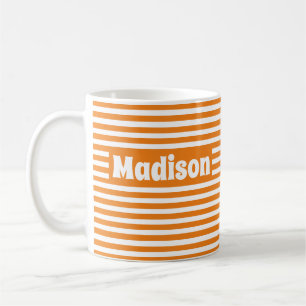 Mug Cute Simple Stripes Orange et Blanc Nom personnali