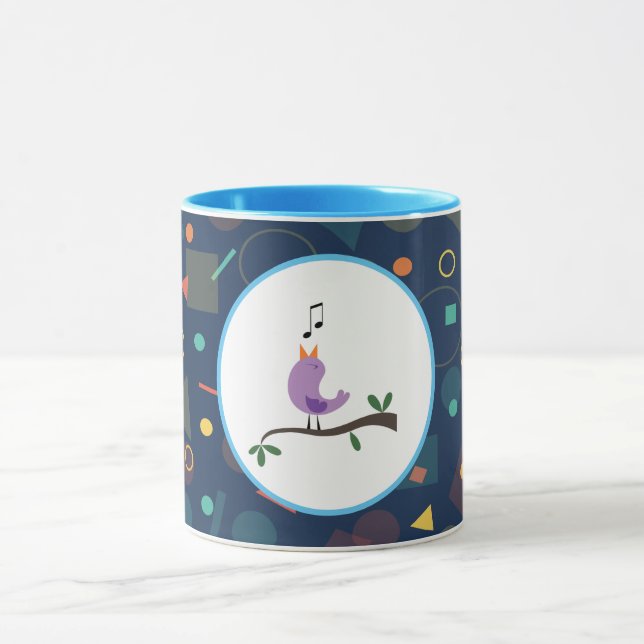 Mug Cute Singing Bird Kids Pattern Illustration (Centre)