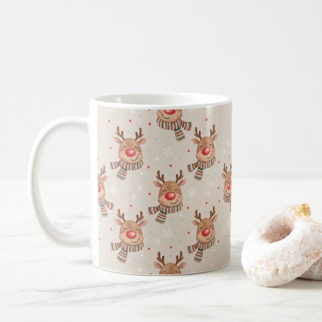 Mug Cute Smiling Reindeer Christmas Pattern (Avec donut)