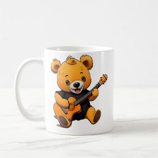 Mug Cute Teddy Bear Playing Guitar Music Hobby Womens 