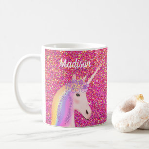 Mug Cute Unicorn Parties scintillant rose Personnalisé