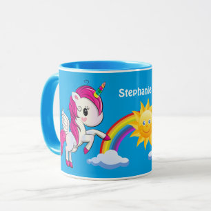 Mug Cute Unicorne Avec Arc En Ciel & Soleil Personnali